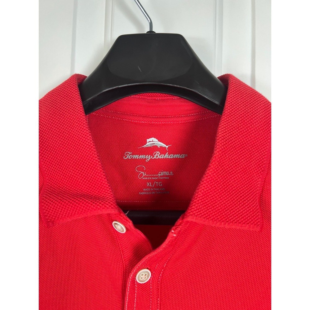 Tommy Bahama Mens XL Red Emfielder Supima Cotton Blend Polo Shirt Marlin Logo